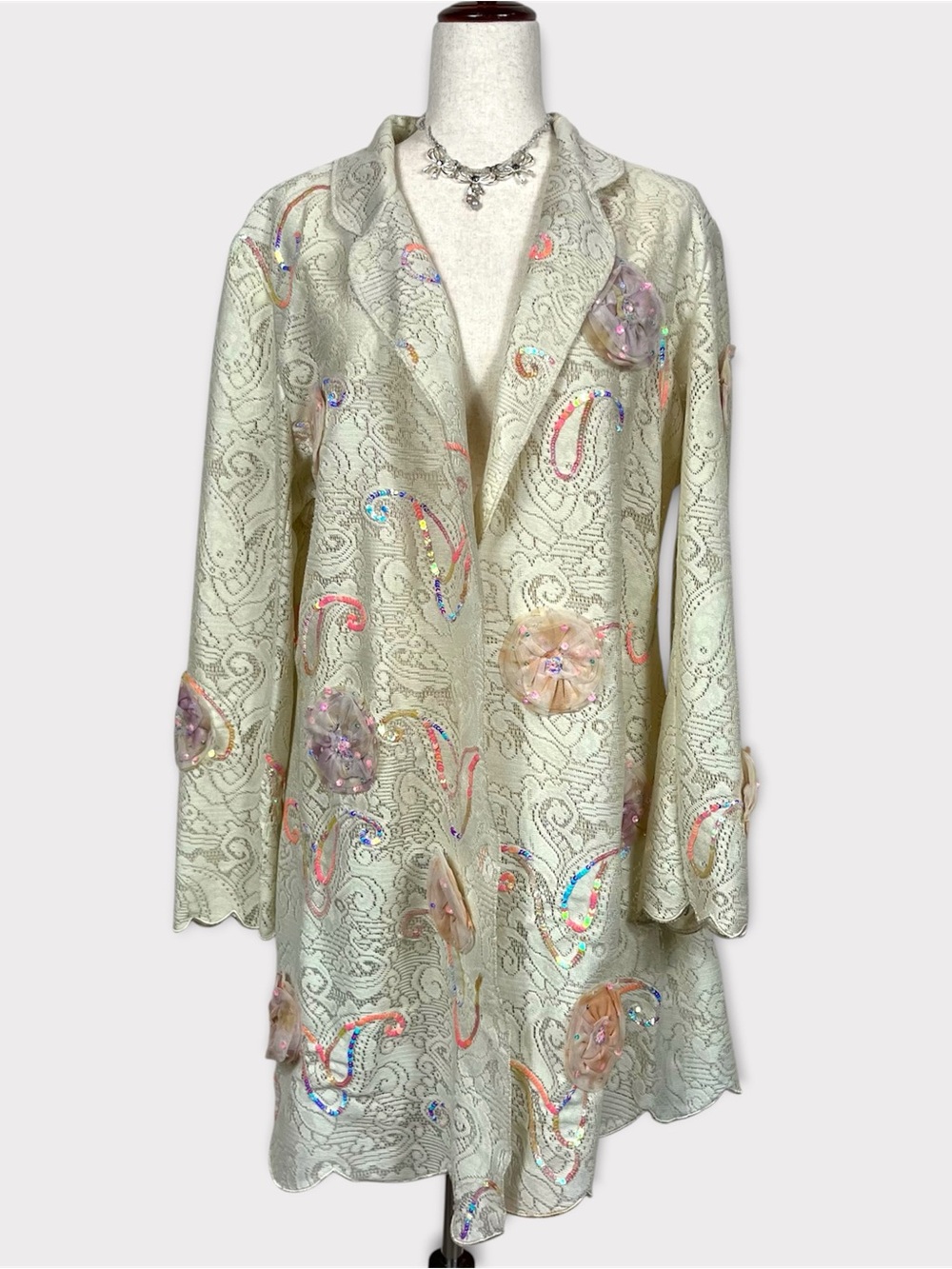Entice Sequins Paisley Crochet Cardigan Top XL Boho Coquette‎ Fairy Cottage